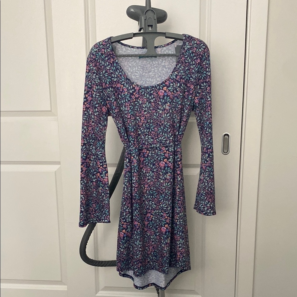 Chic Long Sleeve Floral Dress - Blue and Pink